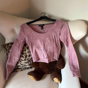 Mauve/lilac long sleeve lace/mesh crop top forever 21